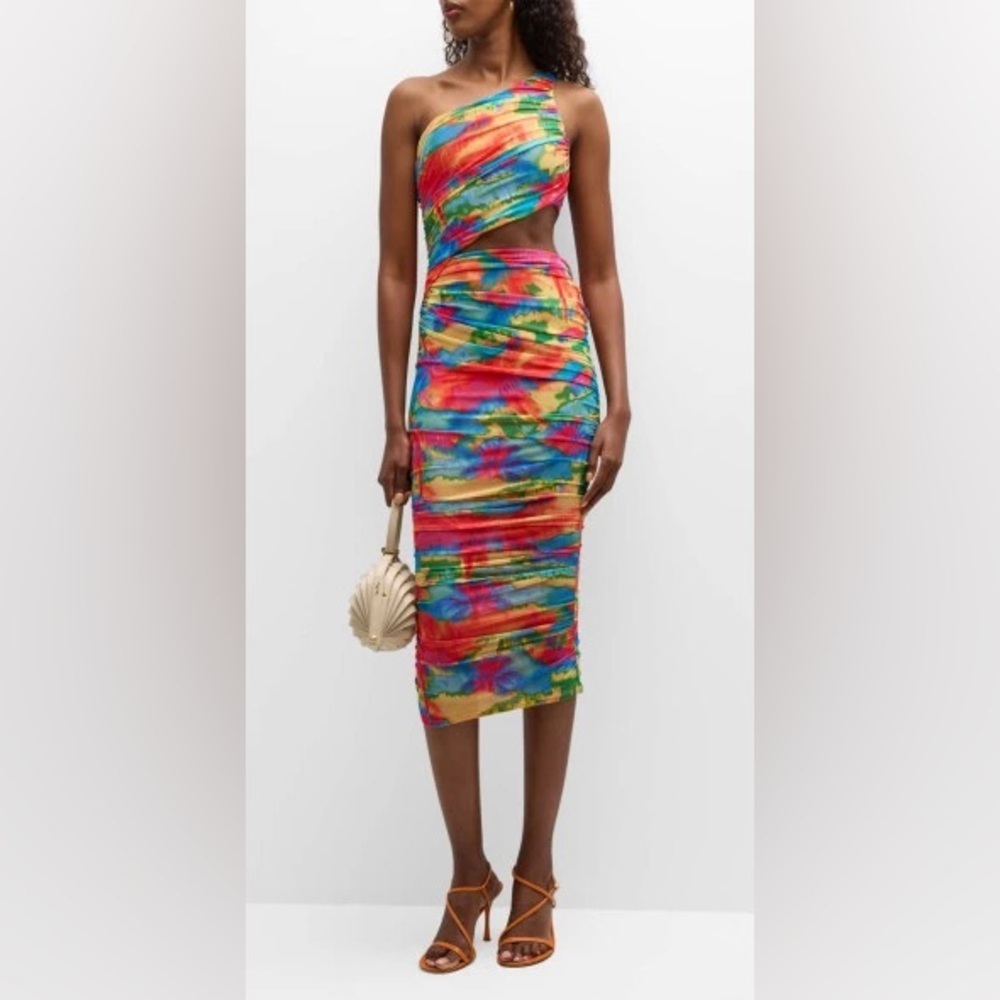 NWT SER.O.YA Imani One-Shoulder Ruched Cut-Out Midi Bodycon Dress​